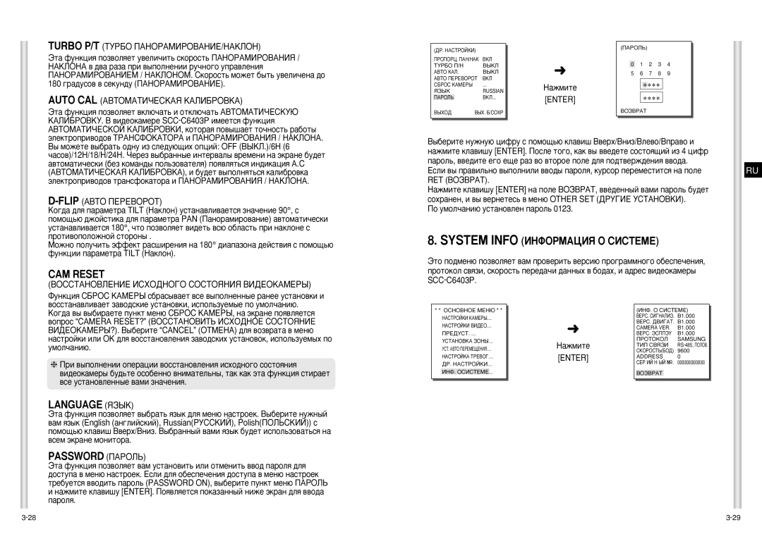 Samsung SCC-C6403P manual System Info àçîéêåÄñàü é ëàëíÖåÖ, Language üáõä, Password èÄêéãú, Èó Ûïóî˜‡Ìë˛ Ûòú‡Ìó‚Îâì Ô‡Óî¸ 