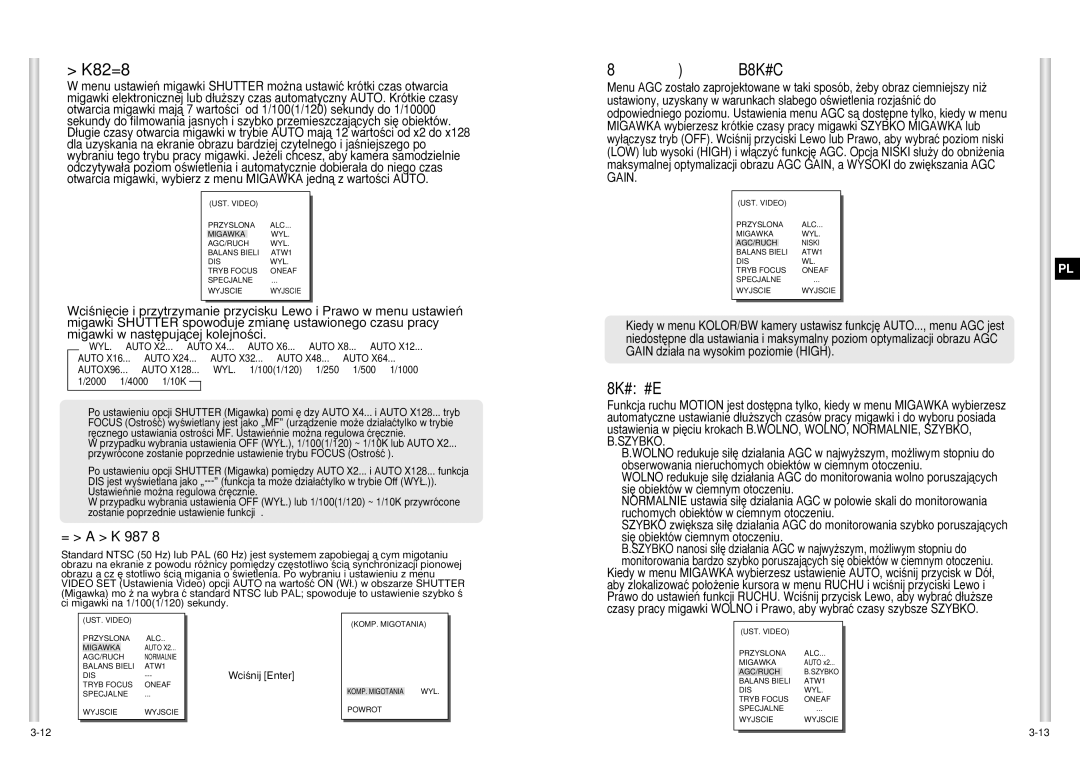 Samsung SCC-C6403P manual Migawka, Automatyka optymalizacji obrazu AGC, Agc/Ruch 