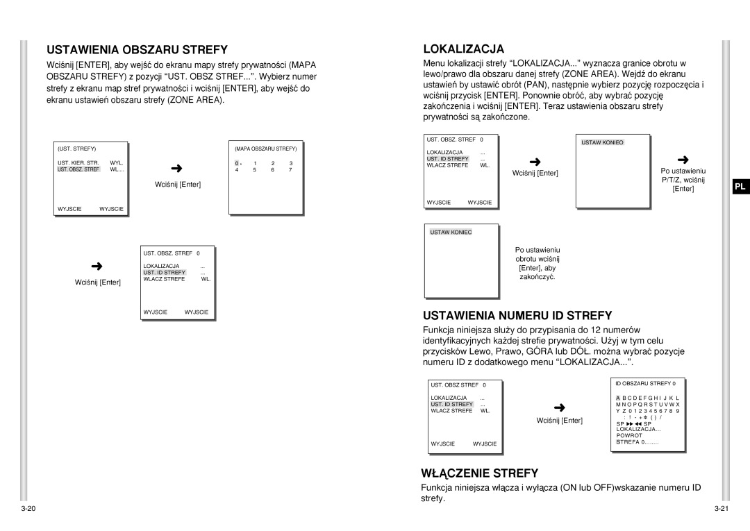 Samsung SCC-C6403P manual Ustawienia Obszaru Strefy, Lokalizacja, Ustawienia Numeru ID Strefy, ¸ÑCZENIE Strefy 