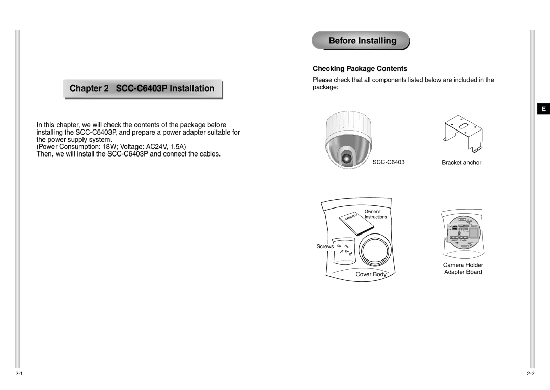 Samsung SCC-C6403P manual Before Installing 