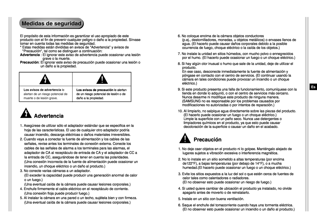 Samsung SCC-C6403P manual Medidas de seguridad, Advertencia, Precaución 