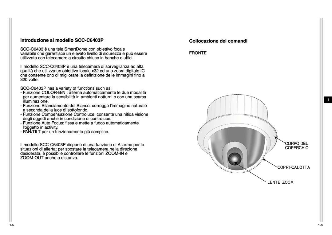 Samsung manual Introduzione al modello SCC-C6403P, Collocazione dei comandi 