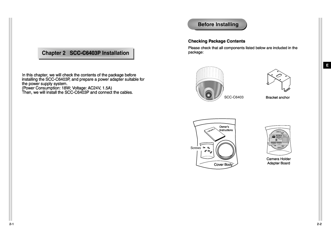 Samsung SCC-C6403P manual Before Installing, S CC- C6403P Installatio n, Chapter 