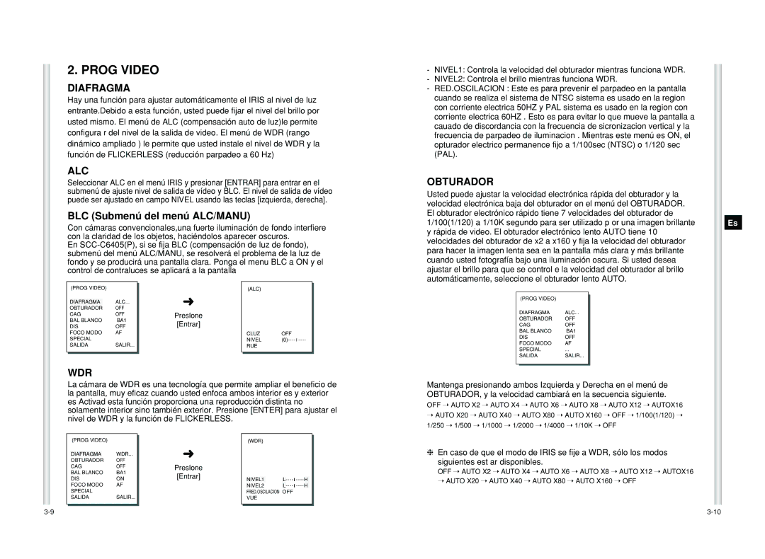 Samsung SCC-C6405P manual Diafragma, BLC Submenú del menú ALC/MANU, Obturador 