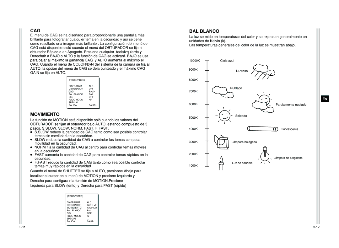 Samsung SCC-C6405P manual Movimiento, BAL Blanco 