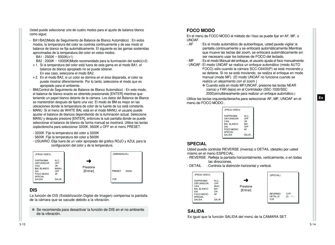 Samsung SCC-C6405P manual Foco Modo, Unoaf, Ser necesario usar los botones de Foco del teclado 