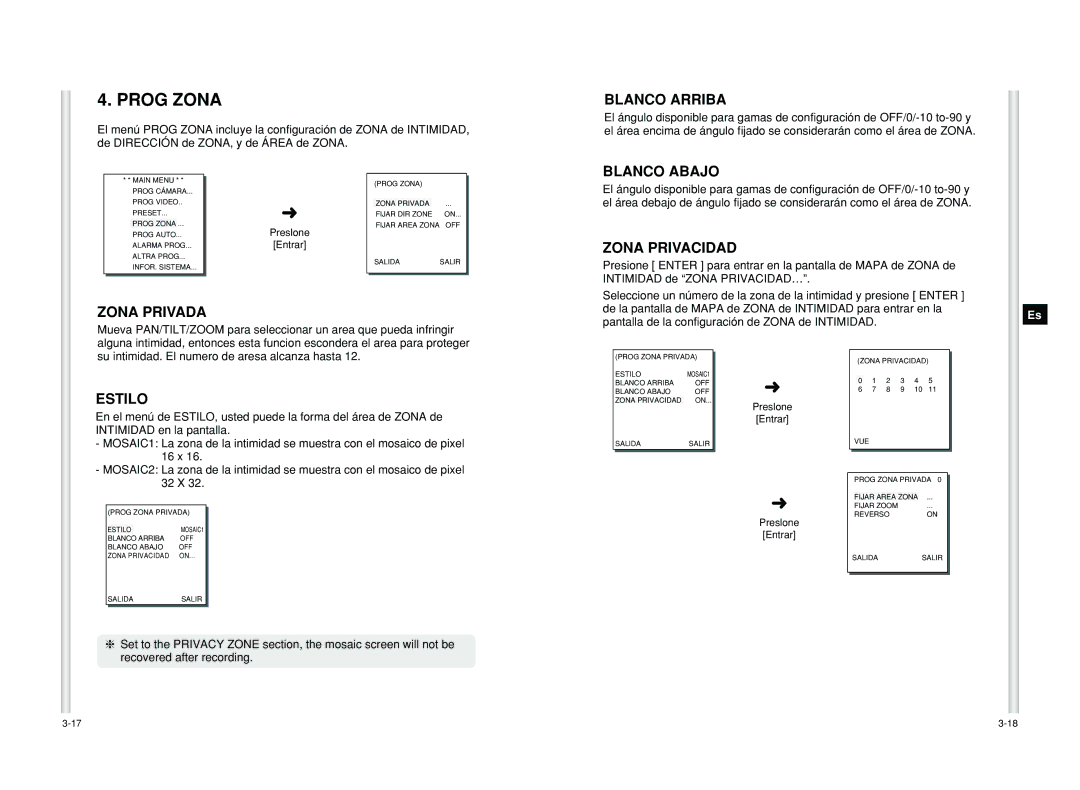 Samsung SCC-C6405P manual Prog Zona 