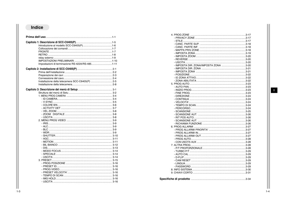 Samsung SCC-C6405P manual Indice, Impostazioni Preliminari 