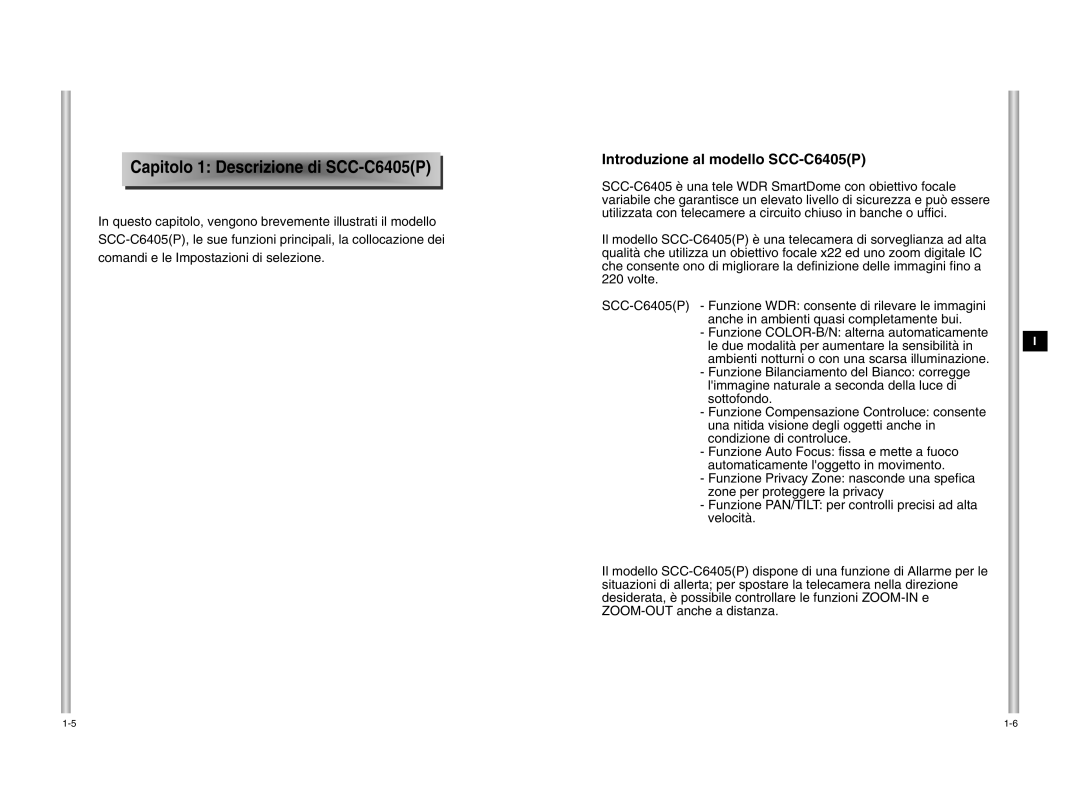 Samsung manual Capitolo 1 Descrizione di SCC-C6405P, Introduzione al modello SCC-C6405P 