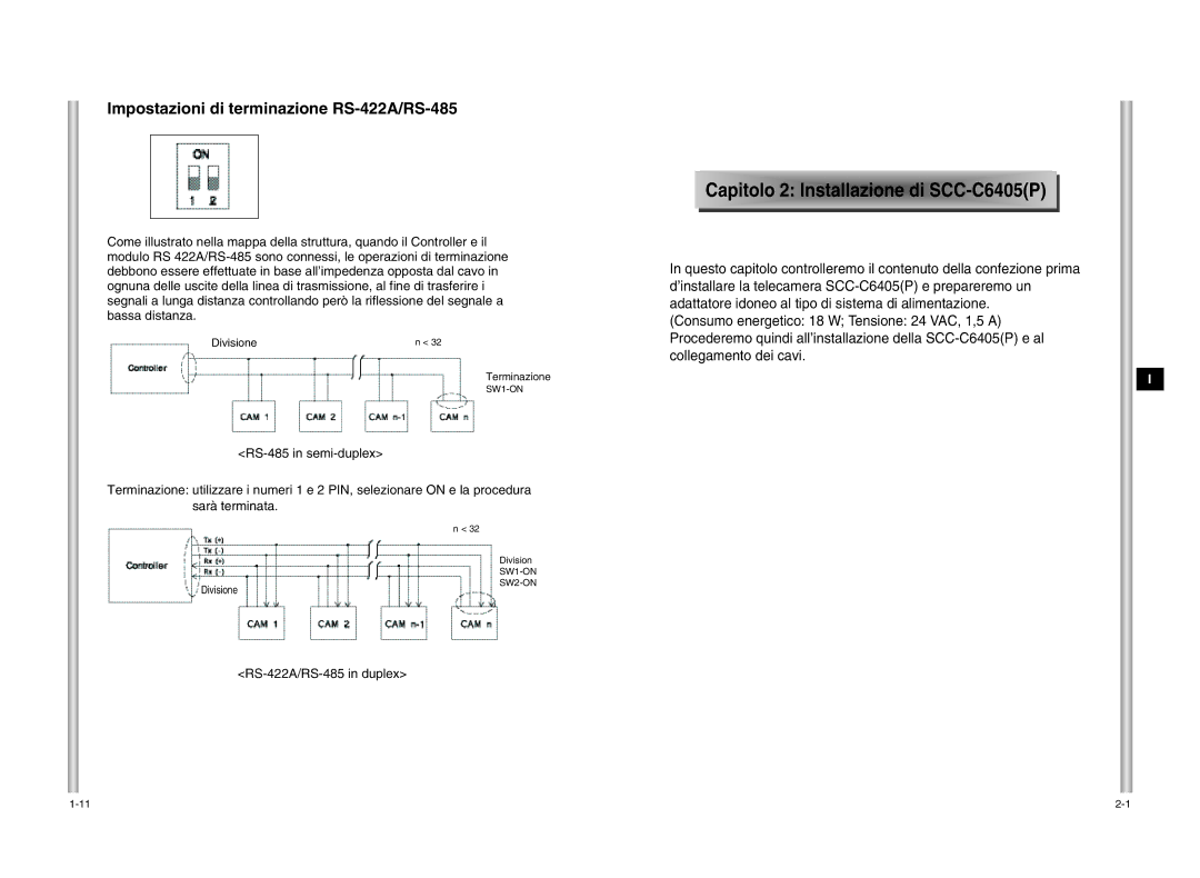 Samsung SCC-C6405P manual Impostazioni di terminazione RS-422A/RS-485, RS-422A/RS-485 in duplex 