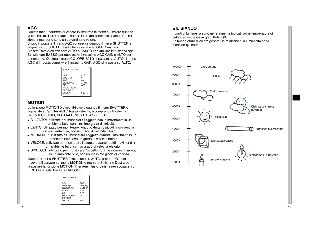 Samsung SCC-C6405P manual Agc, BIL Bianco 