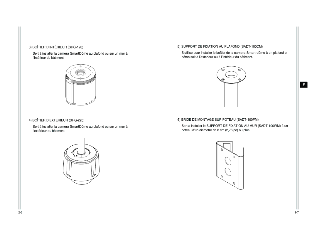 Samsung SCC-C6405P Boîtier D’INTÉRIEUR SHG-120, Boîtier D’EXTÉRIEUR SHG-220, Support DE Fixation AU Plafond SADT-100CM 