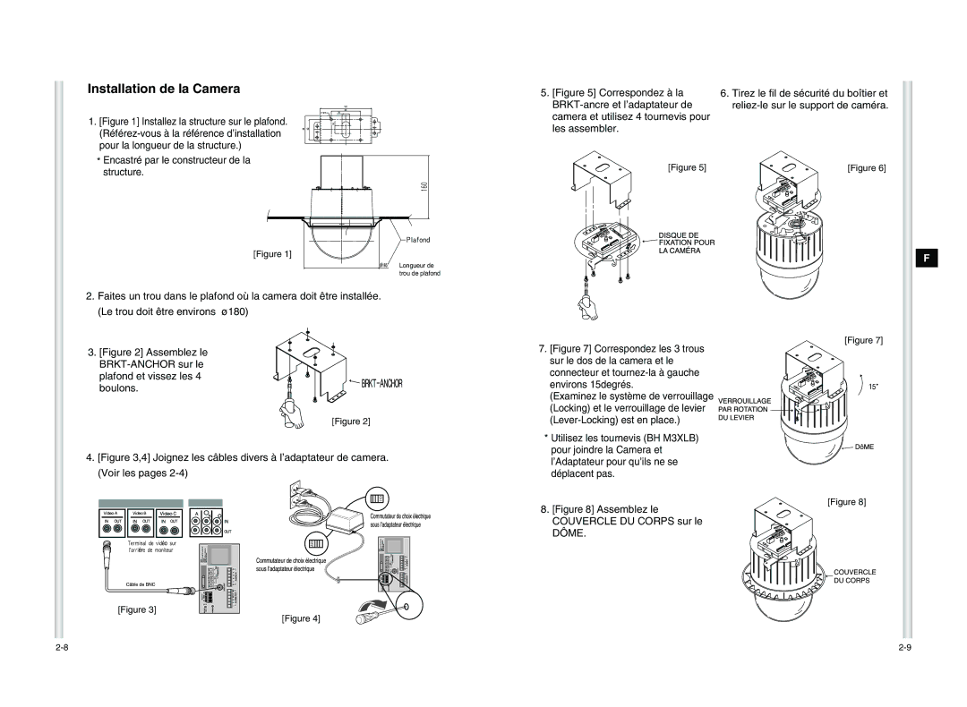 Samsung SCC-C6405P manual Installation de la Camera, BRKT-ancre et l’adaptateur de 