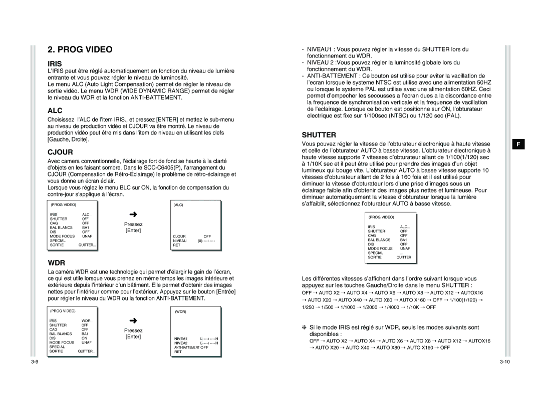 Samsung SCC-C6405P manual Prog Video, Cjour 