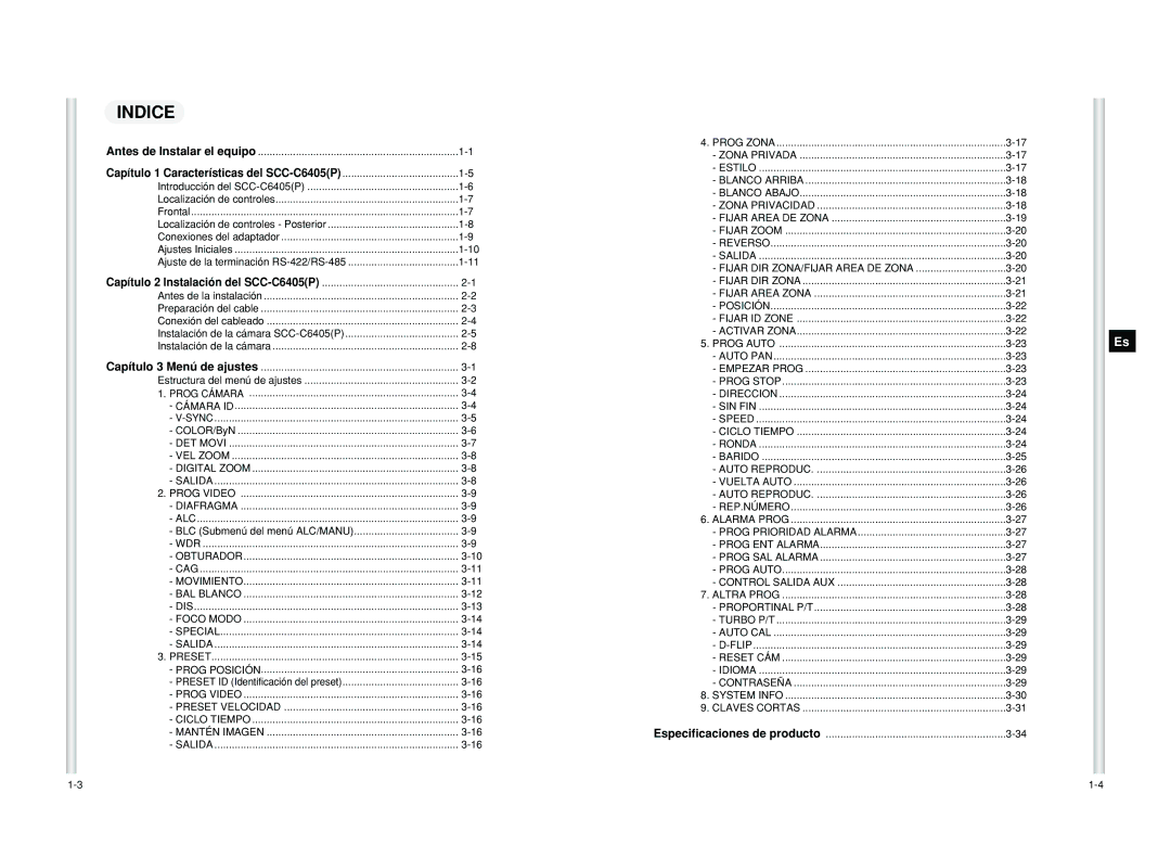 Samsung SCC-C6405P manual Indice 