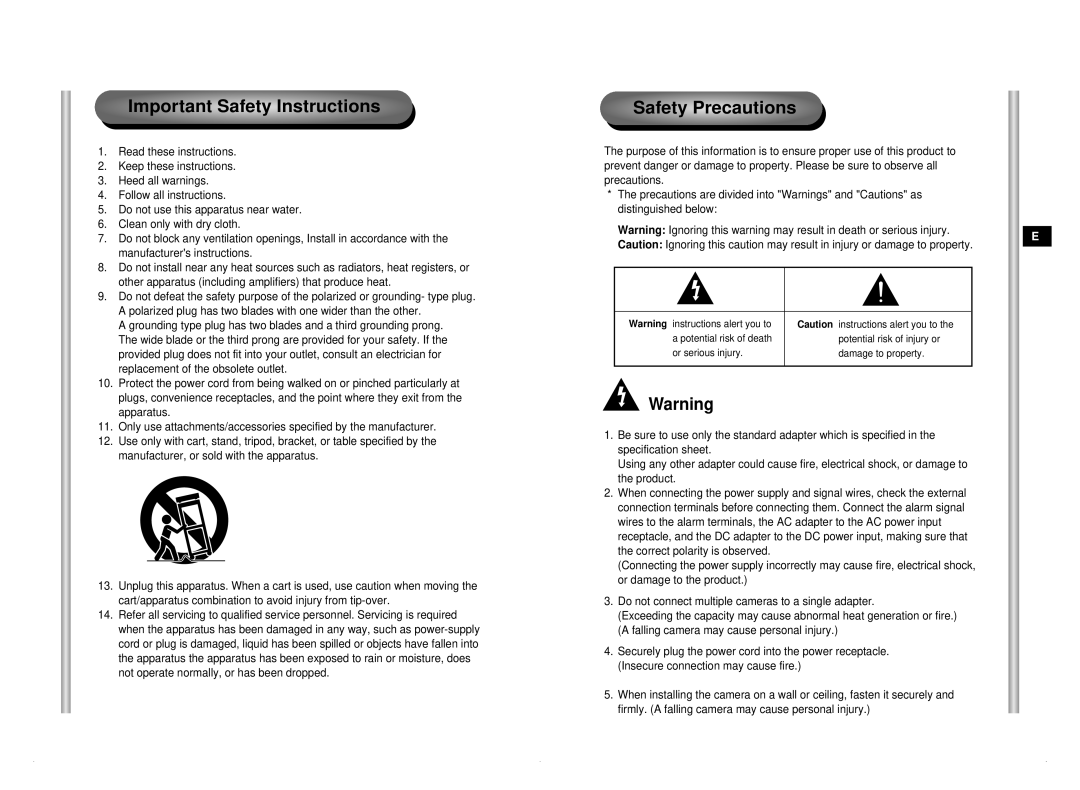 Samsung SCC-C6405P manual Important Safety Instructions, Safety Precautions 