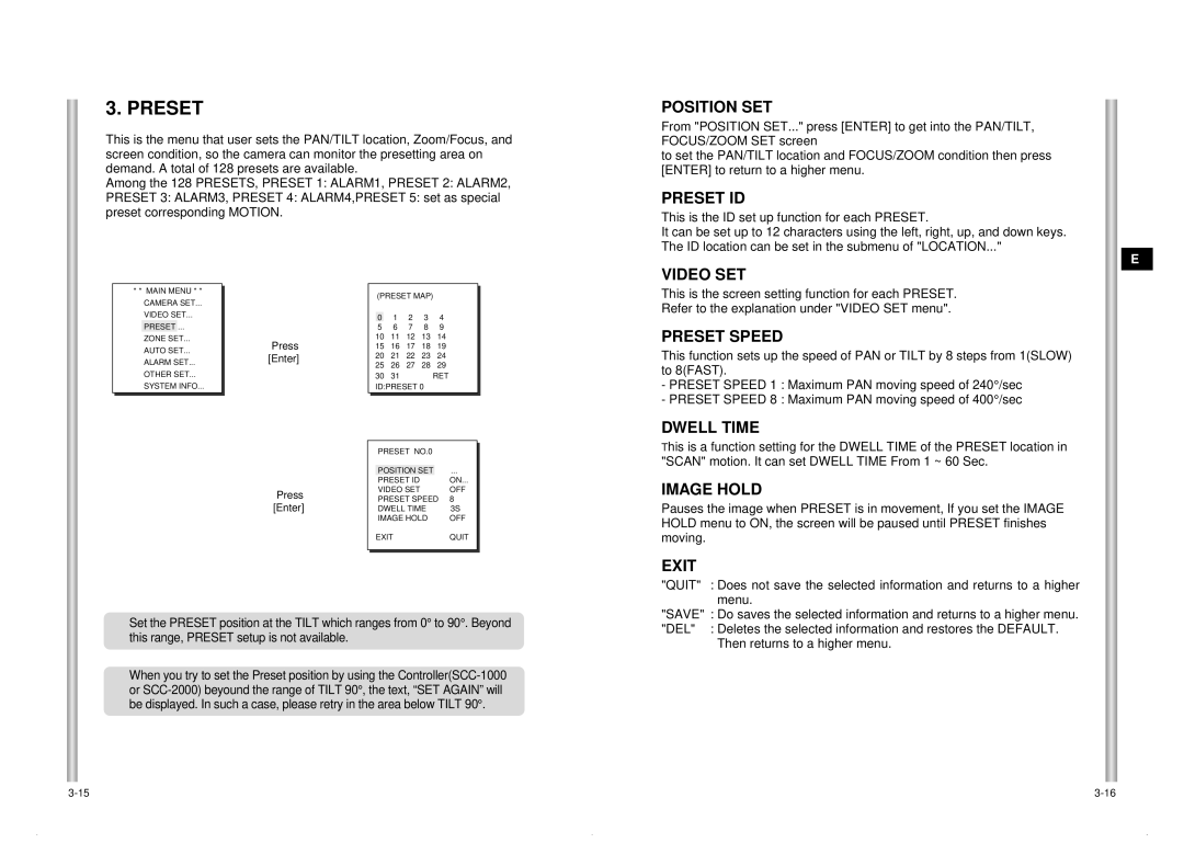 Samsung SCC-C6405P manual Preset 