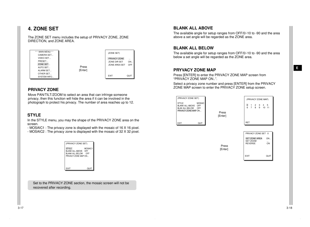 Samsung SCC-C6405P manual Zone SET 