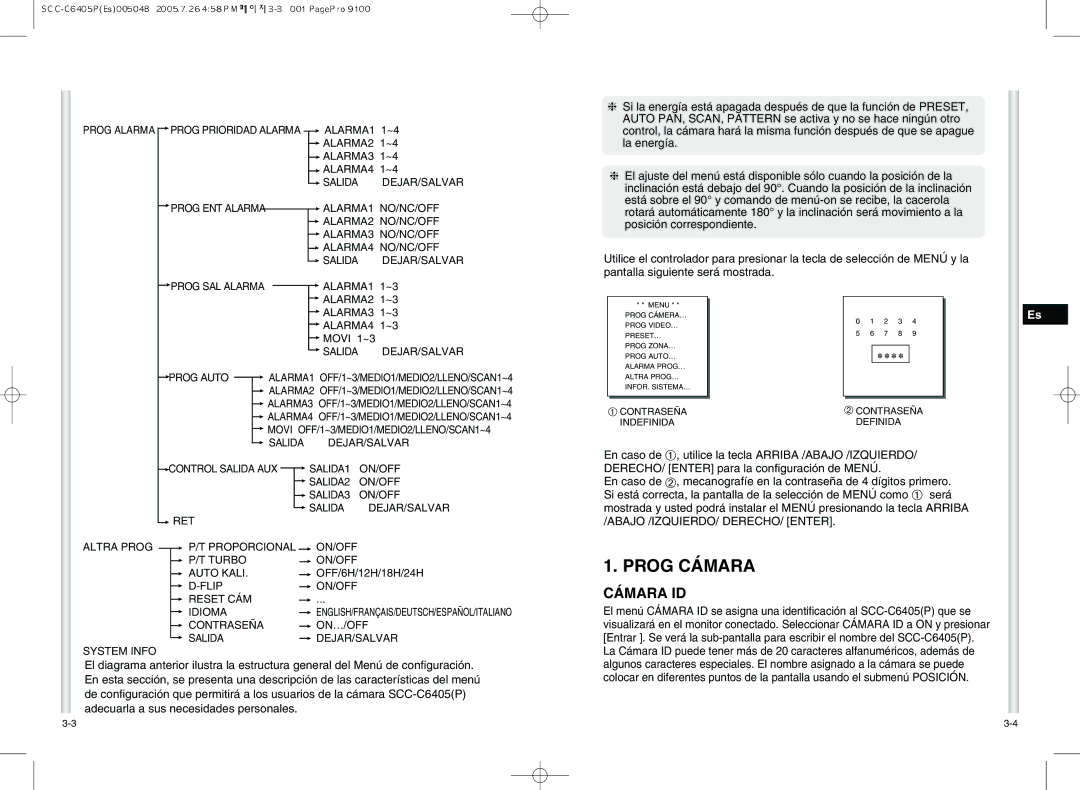 Samsung SCC-C6405P manual Prog Cámara, Cámara ID 