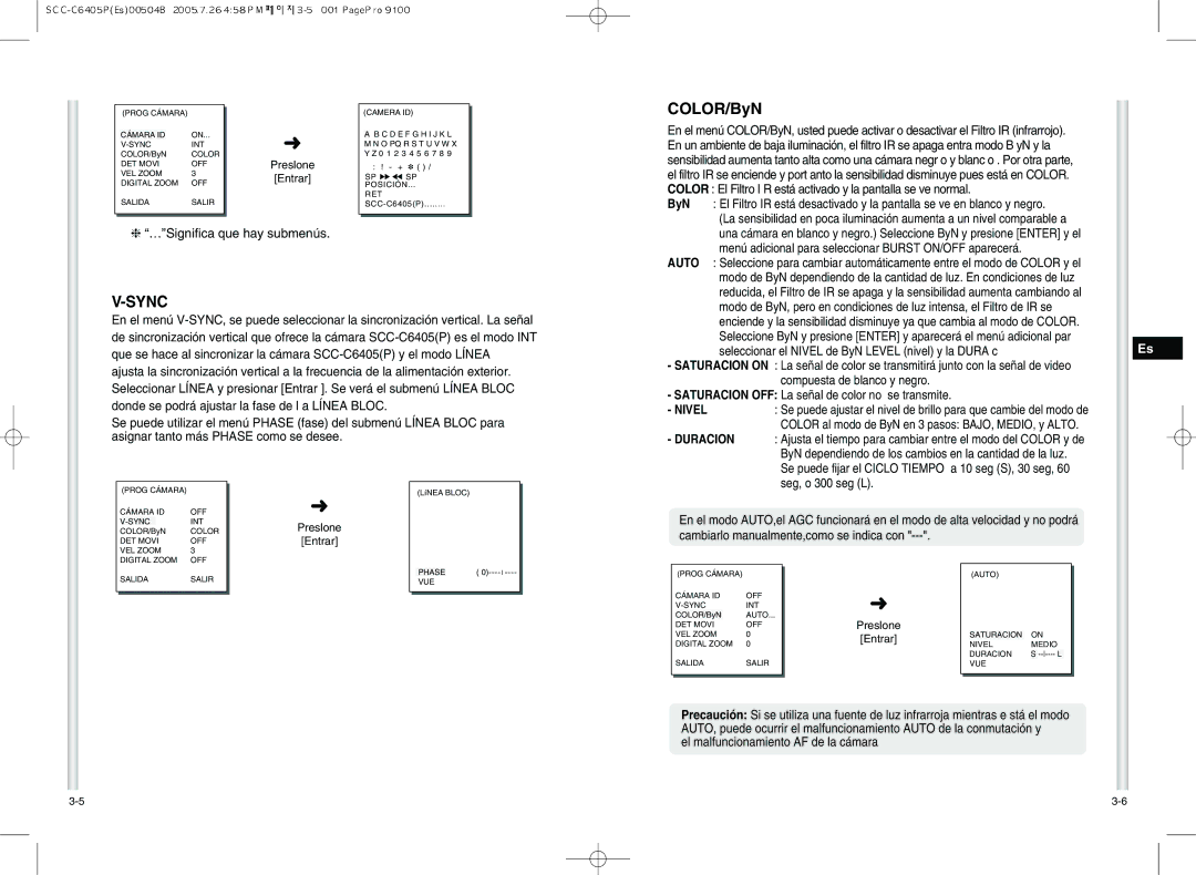 Samsung SCC-C6405P manual COLOR/ByN, Sync 