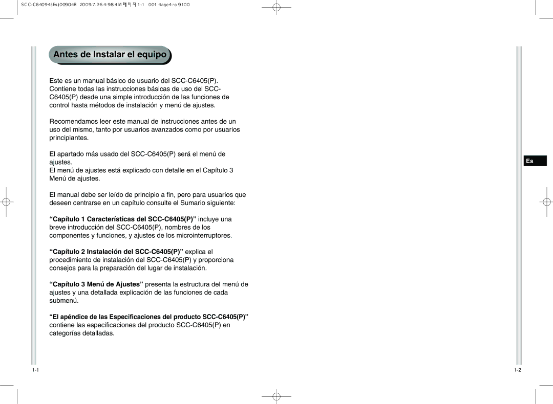 Samsung SCC-C6405P manual Antes de Instalar el equipo 