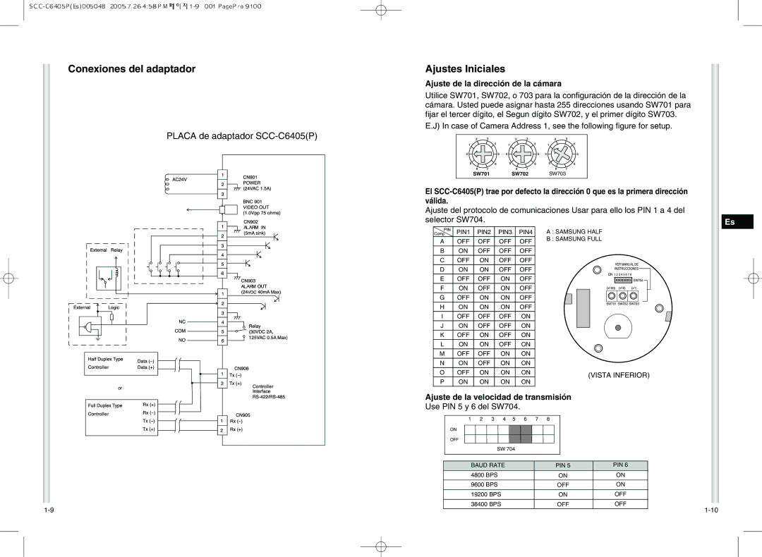 Samsung SCC-C6405P manual Conexiones del adaptador, Ajustes Iniciales 