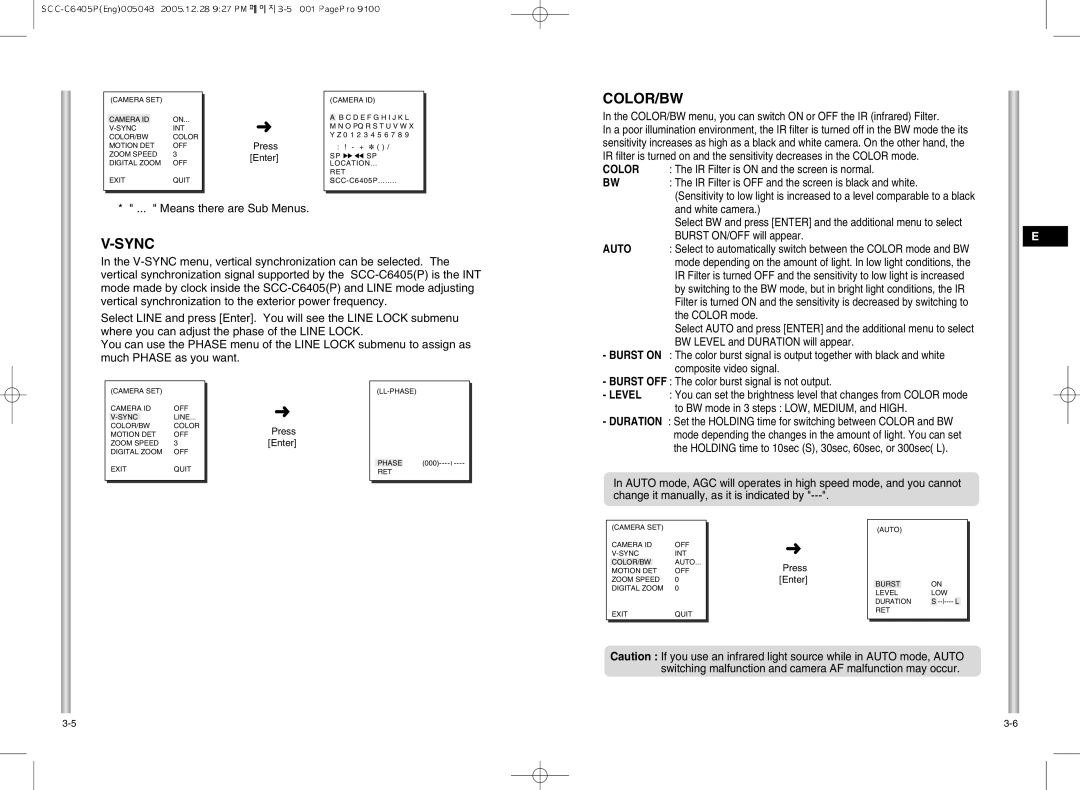 Samsung SCC-C6405(P) manual Color/Bw, Sync 