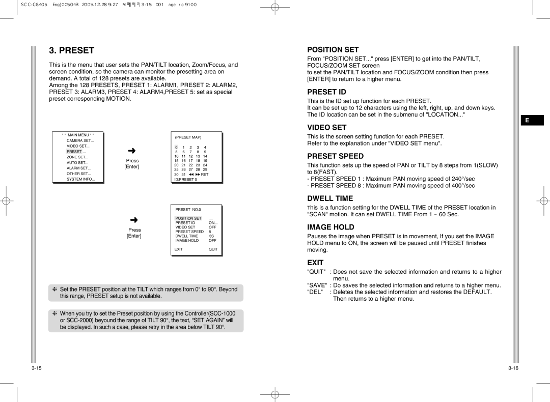 Samsung SCC-C6405(P) manual Preset 