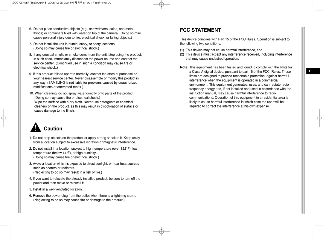 Samsung SCC-C6405(P) manual FCC Statement 