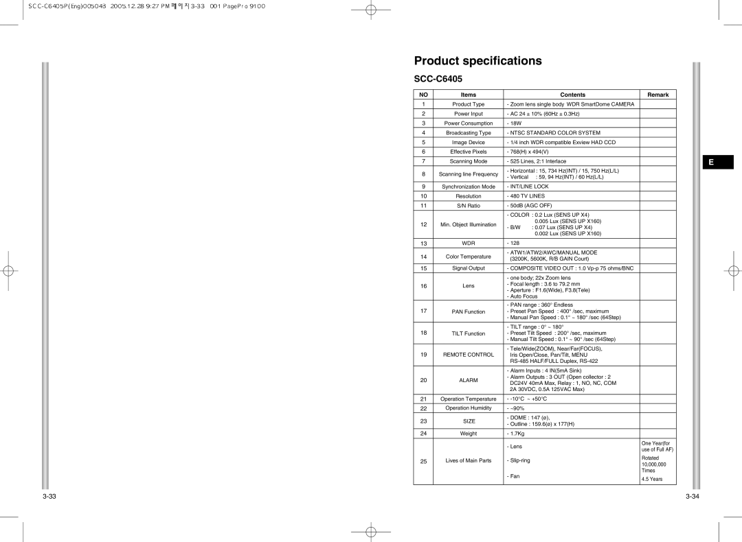 Samsung SCC-C6405(P) manual Product specifications 