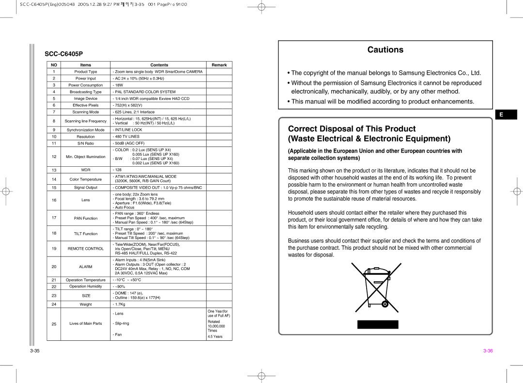 Samsung SCC-C6405(P) manual SCC-C6405P 