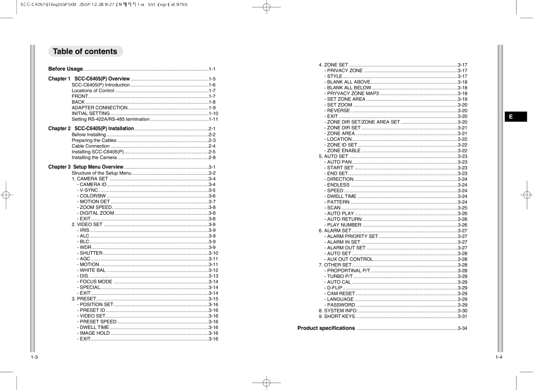 Samsung SCC-C6405(P) manual Table of contents 