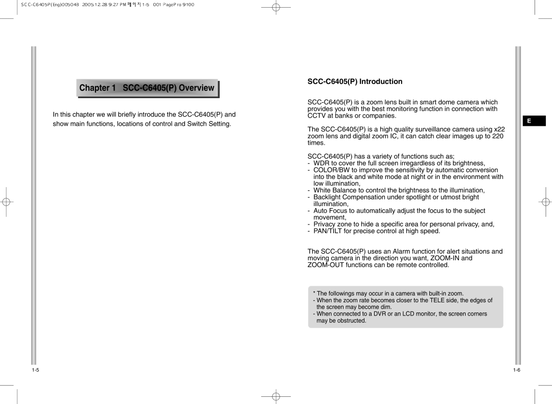 Samsung SCC-C6405(P) manual Chapter, CC-C6405 P Overvie w 