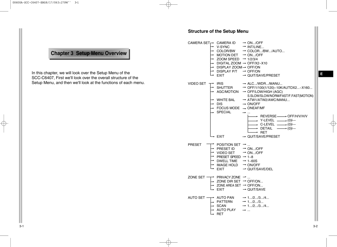 Samsung SCC-C6407 instruction manual Setup Menu Overvie w 