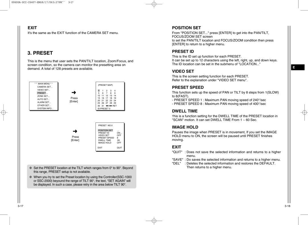 Samsung SCC-C6407 instruction manual Preset 