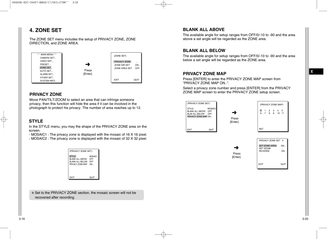 Samsung SCC-C6407 instruction manual Zone SET 