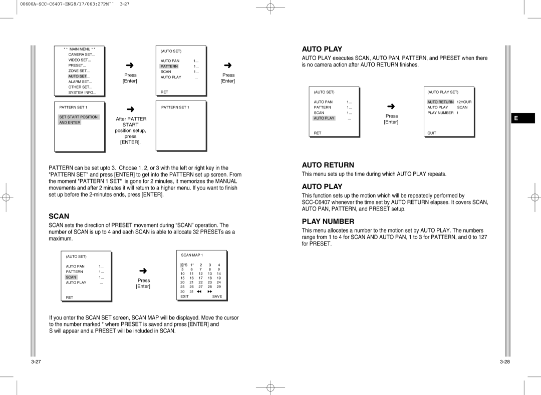 Samsung SCC-C6407 instruction manual Auto Play, Scan, Auto Return, Play Number 