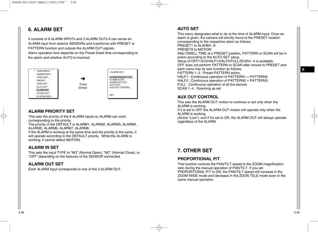 Samsung SCC-C6407 instruction manual Alarm SET, Other SET 