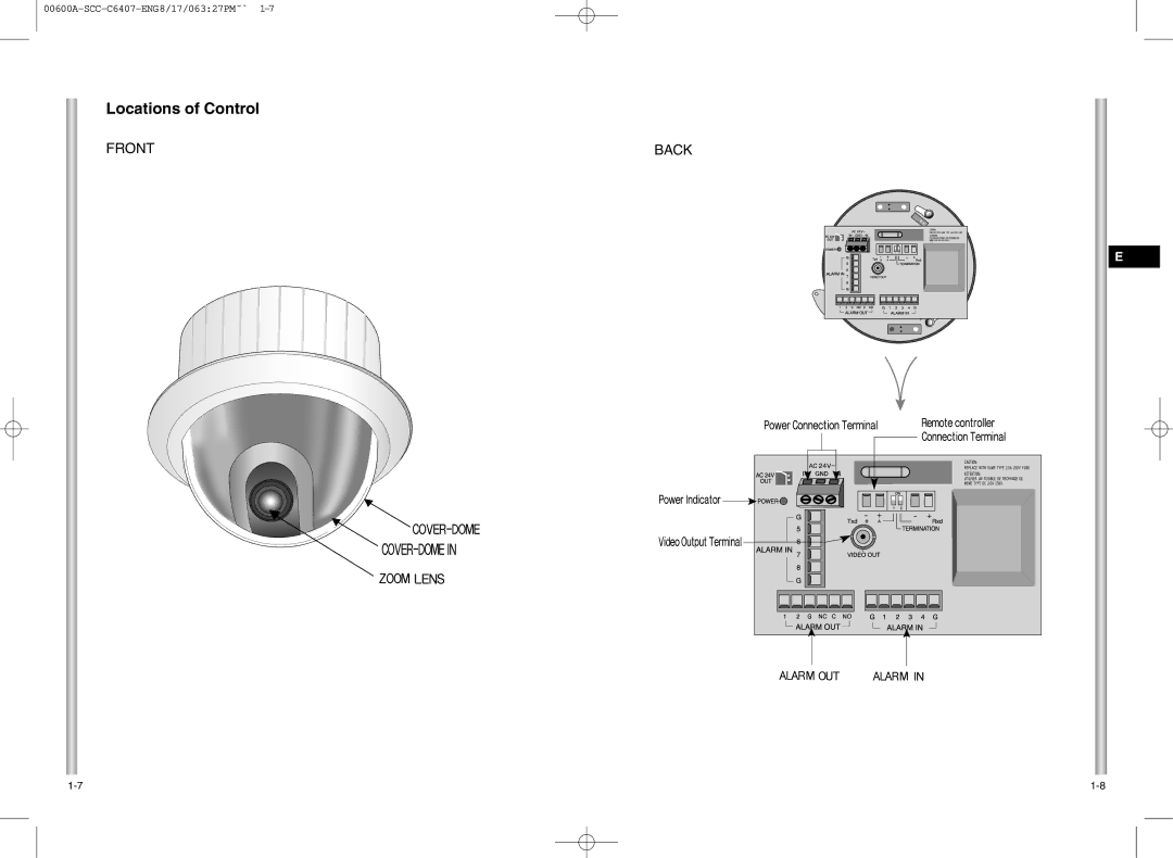 Samsung SCC-C6407 instruction manual Locations of Control 