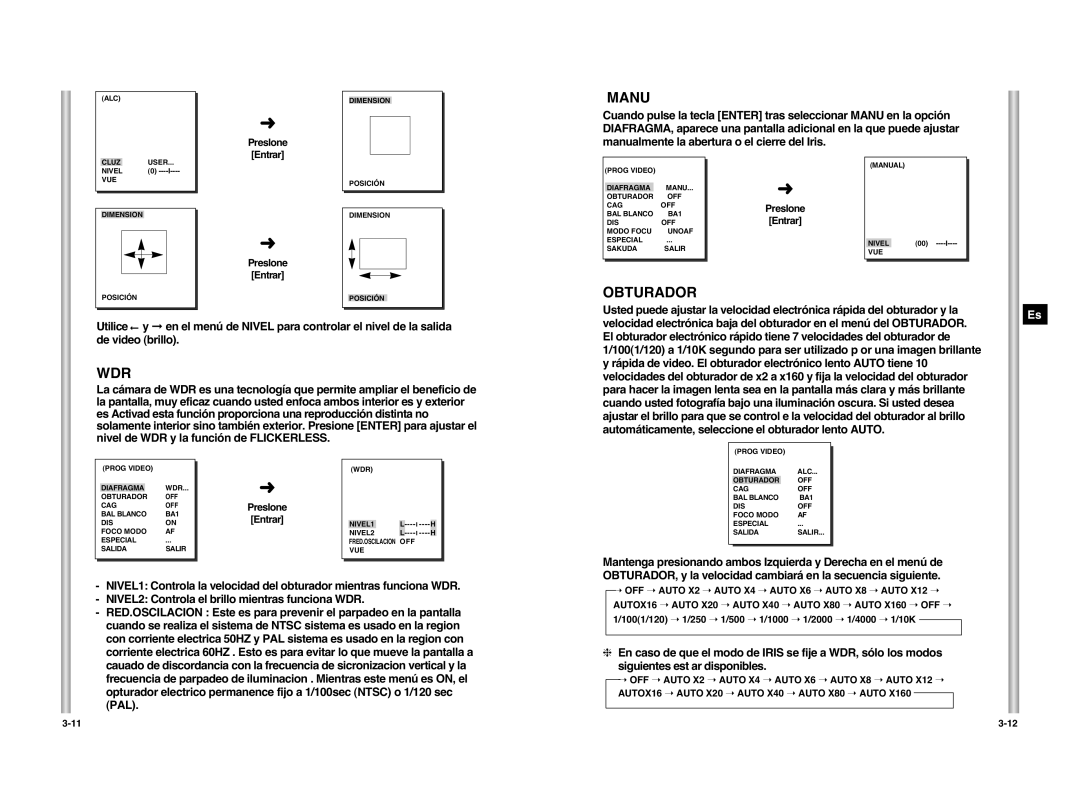 Samsung SCC-C6407P manual Manu, Obturador 