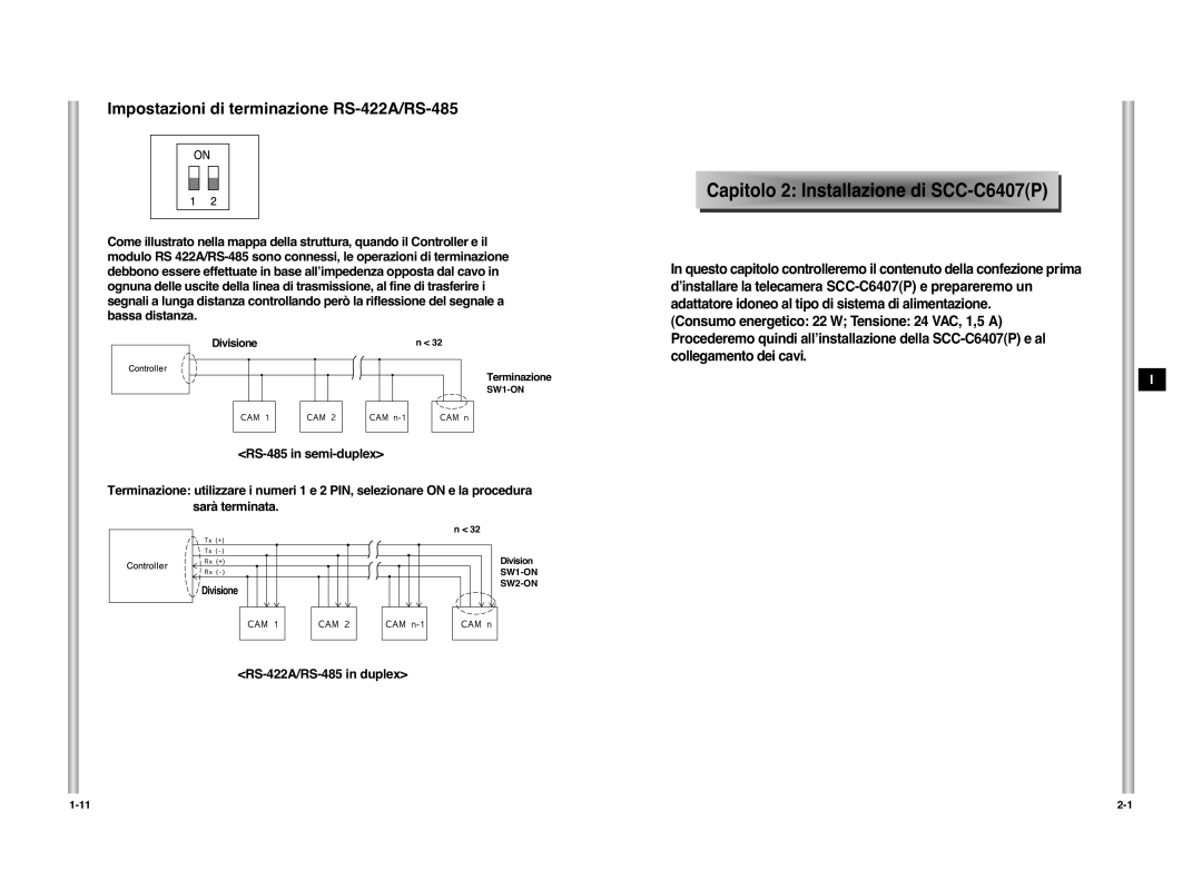 Samsung SCC-C6407P manual Impostazioni di terminazione RS-422A/RS-485, RS-422A/RS-485 in duplex 