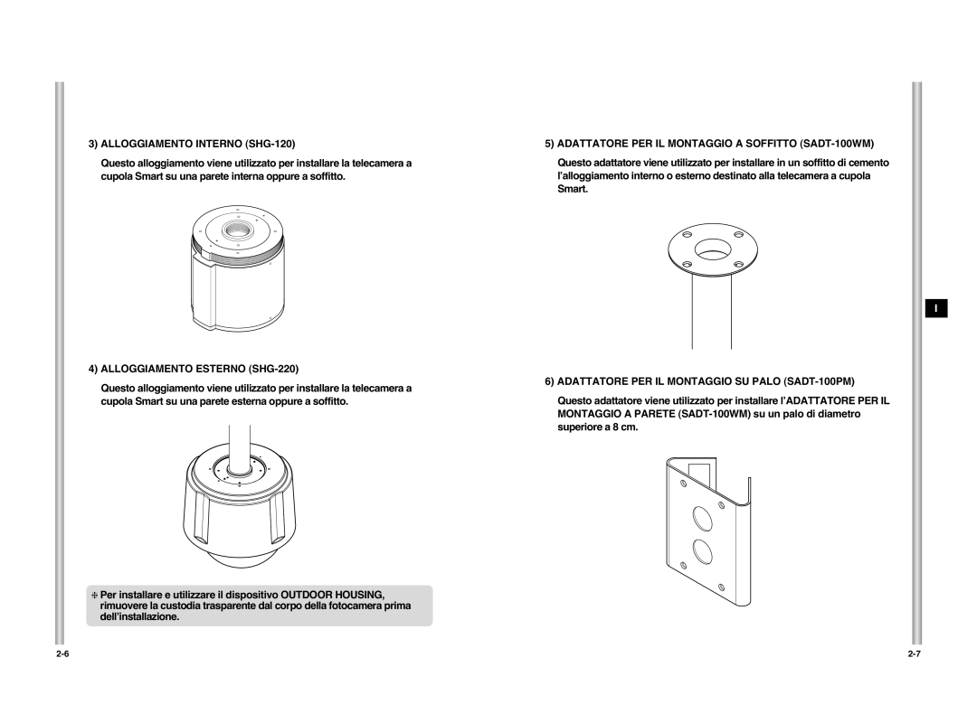 Samsung SCC-C6407P manual Alloggiamento Interno SHG-120, Alloggiamento Esterno SHG-220 