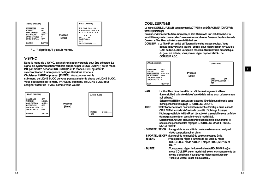 Samsung SCC-C6407P manual Couleur/N&B, Couleur AGC, Haut 