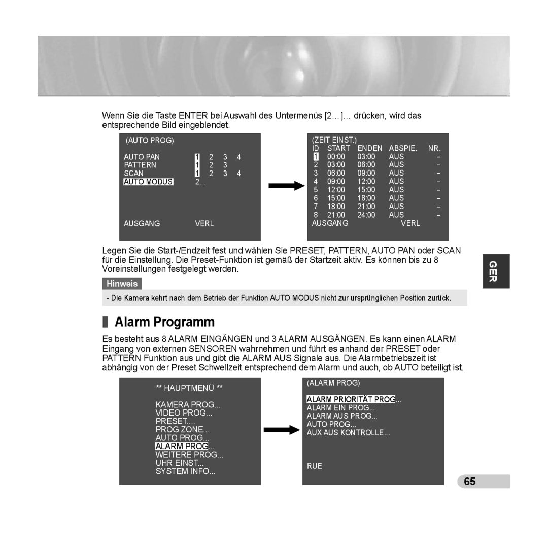 Samsung SCC-C6435P, SCC-C6433P manual Alarm Programm 