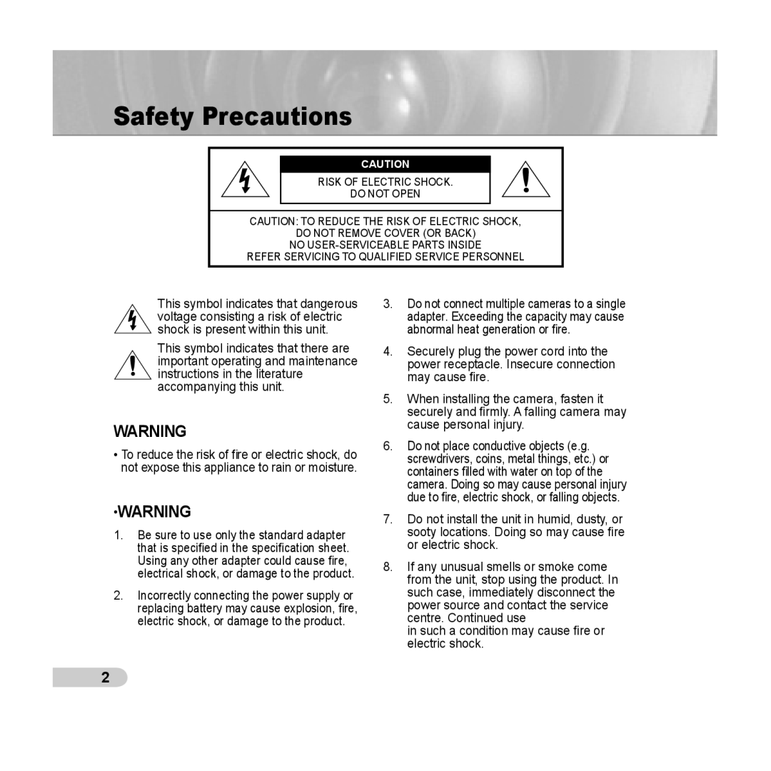 Samsung SCC-C6433P, SCC-C6435P manual Safety Precautions 