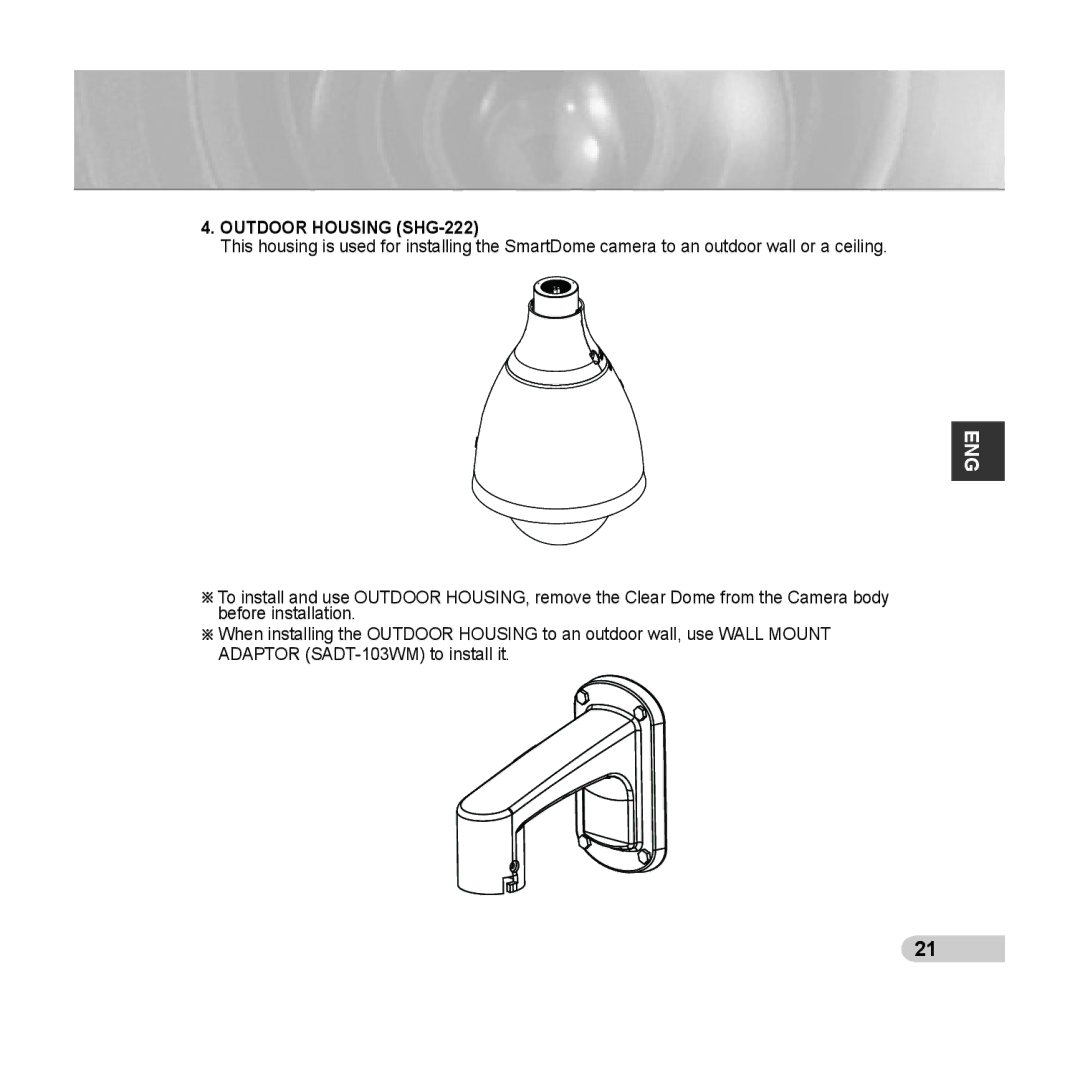 Samsung SCC-C6435P, SCC-C6433P manual Outdoor Housing SHG-222 