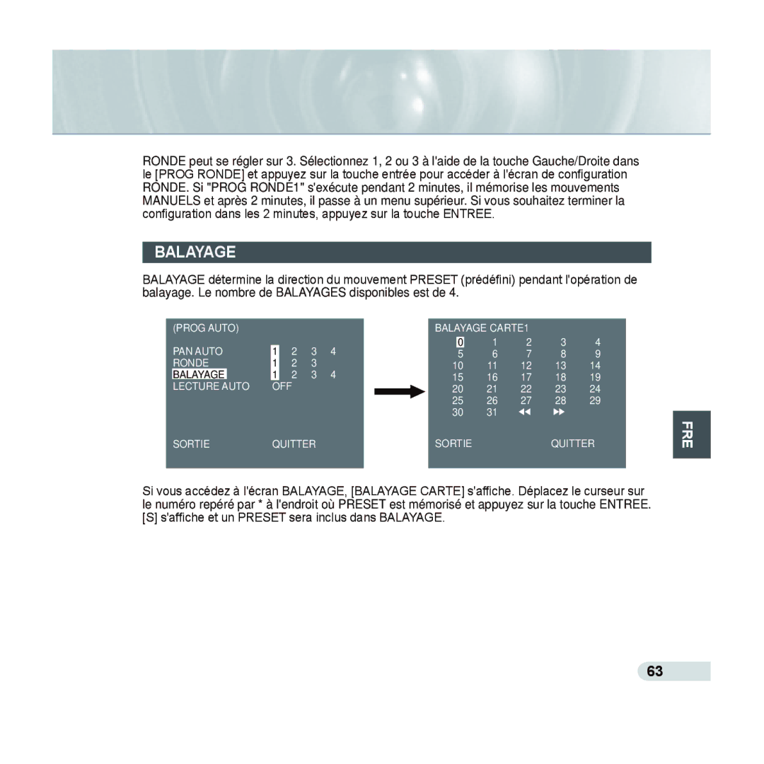 Samsung SCC-C6435P, SCC-C6433P manual Balayage 