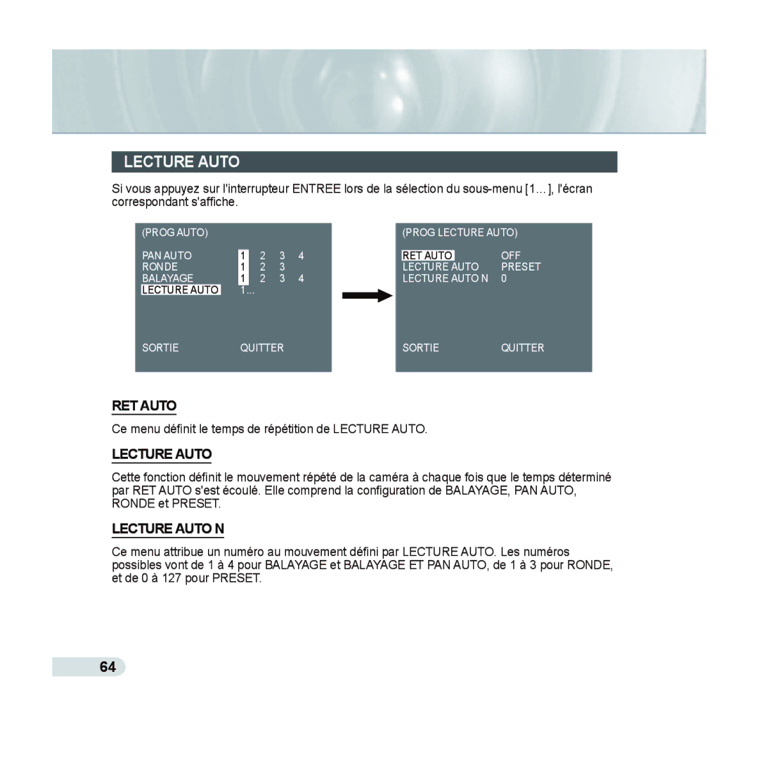 Samsung SCC-C6433P, SCC-C6435P manual RET Auto, Lecture Auto N 