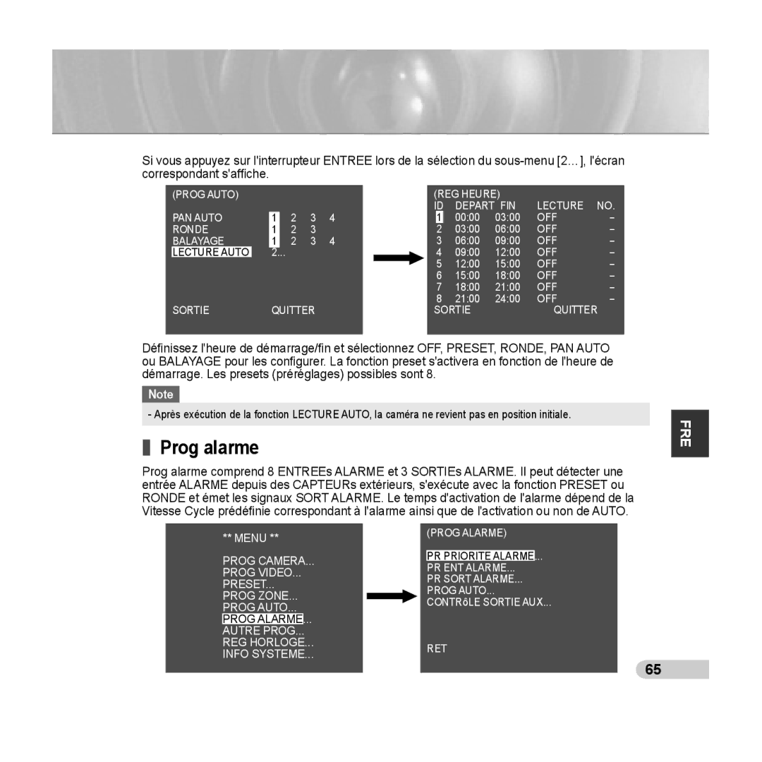 Samsung SCC-C6435P, SCC-C6433P manual Prog alarme 