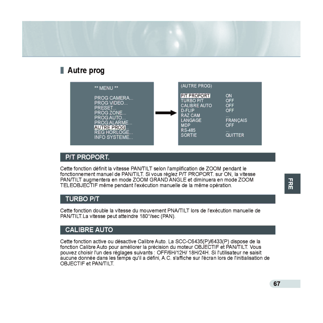 Samsung SCC-C6435P, SCC-C6433P manual Autre prog, Proport, Calibre Auto 